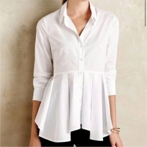 Anthropologie HD in Paris Women’s White Cotton Button Down Peplum Blouse Top M